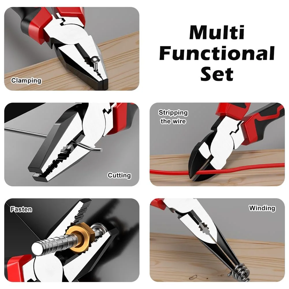 Набор плоскогубцев Комбинированные плоскогубцы, боковые кусачки, плоскогубцы с длинными губками 160 мм, Черный и Красный, фото №5
