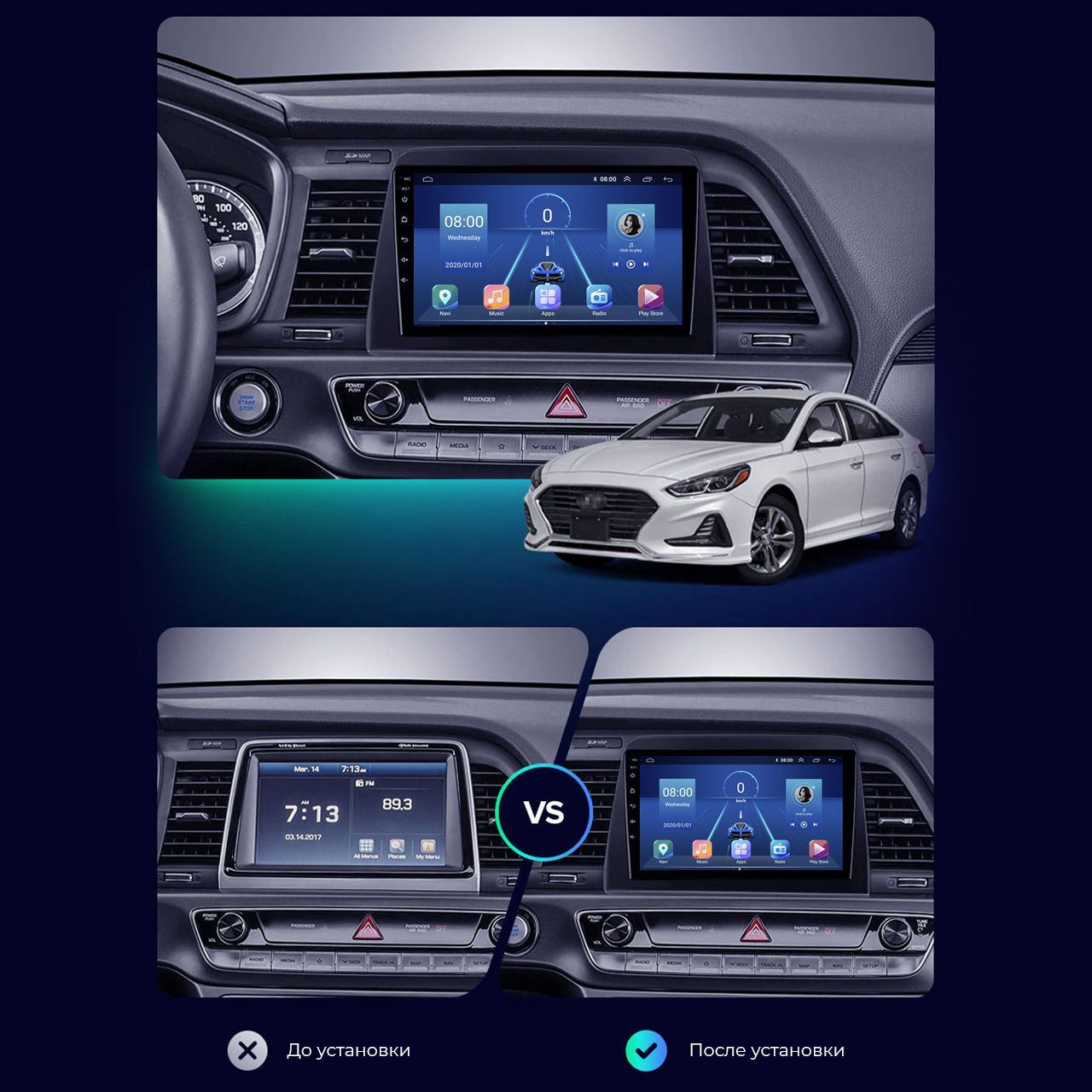 Штатна магнітола Lesko для Hyundai Sonata VII LF Рестайлинг 2017-2019 екран 9 6/128Gb 4G Wi-Fi GPS Top, фото №3
