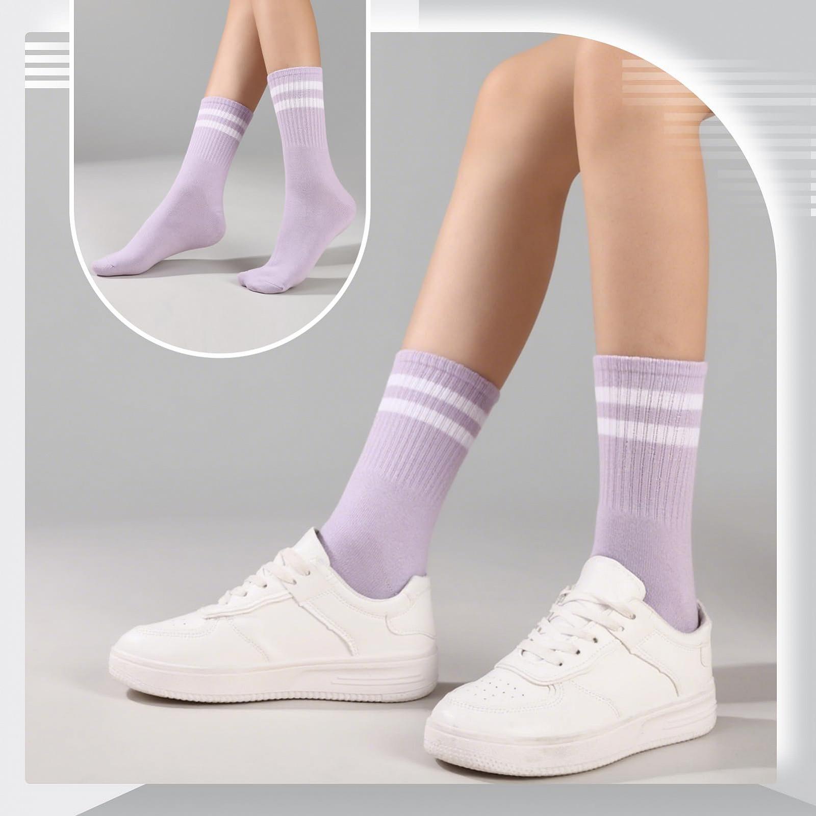 Носки теннисные Женские Хлопковые Спортивные в полоску Ретро Дышащие Цветные UK 5-8 (6 пар), фото №5