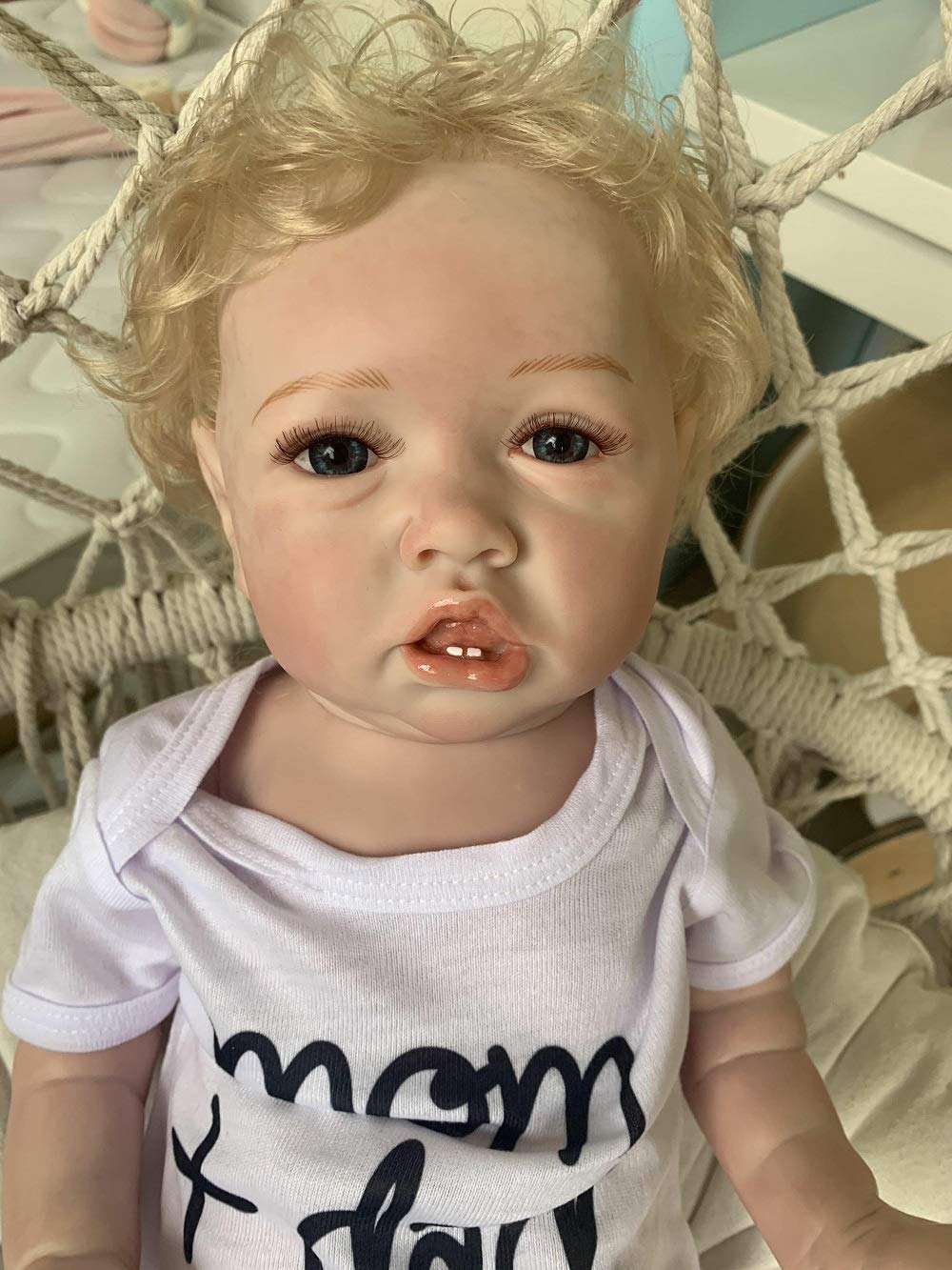 Кукла iCradle Reborn 22 Inch Twins Babies Smile Realistic Reborn Baby Dolls Soft Silicone Vinyl Toddler Magnetic Mouth Open Mouth (девочка), фото №2