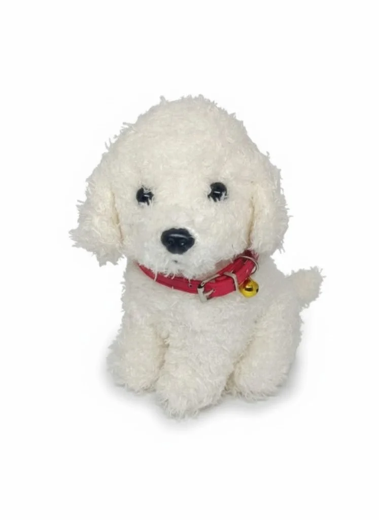 М'яка іграшка собака Мальтипу Maltipoo кучеряве щеня з нашийником біла 23 см, фото №2