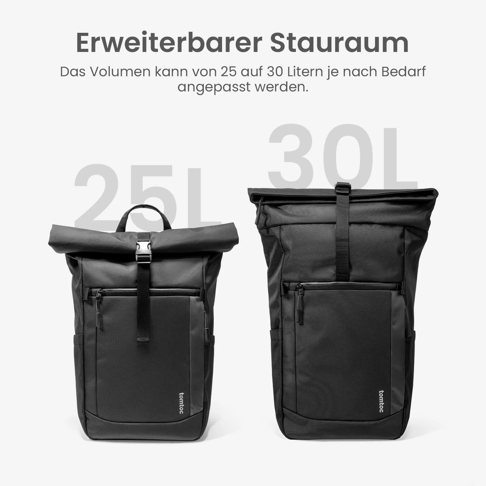 Рюкзак для ноутбука tomtoc Rolltop T61 25L-30L 17.3 дюйма Водонепроникний Black, фото №5 Рюкзак для ноутбука tomtoc Rolltop T61 25L-30L 17.3 дюйма Водонепроникний Black, фото №5