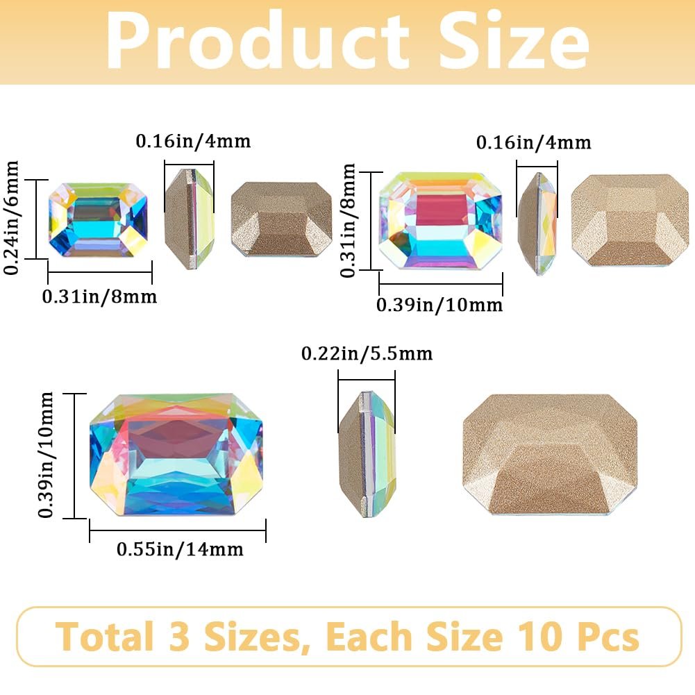 Стрази Прямокутні скляні 8/10/14 мм, 30 шт, фото №2 Стрази Прямокутні скляні 8/10/14 мм, 30 шт, фото №2