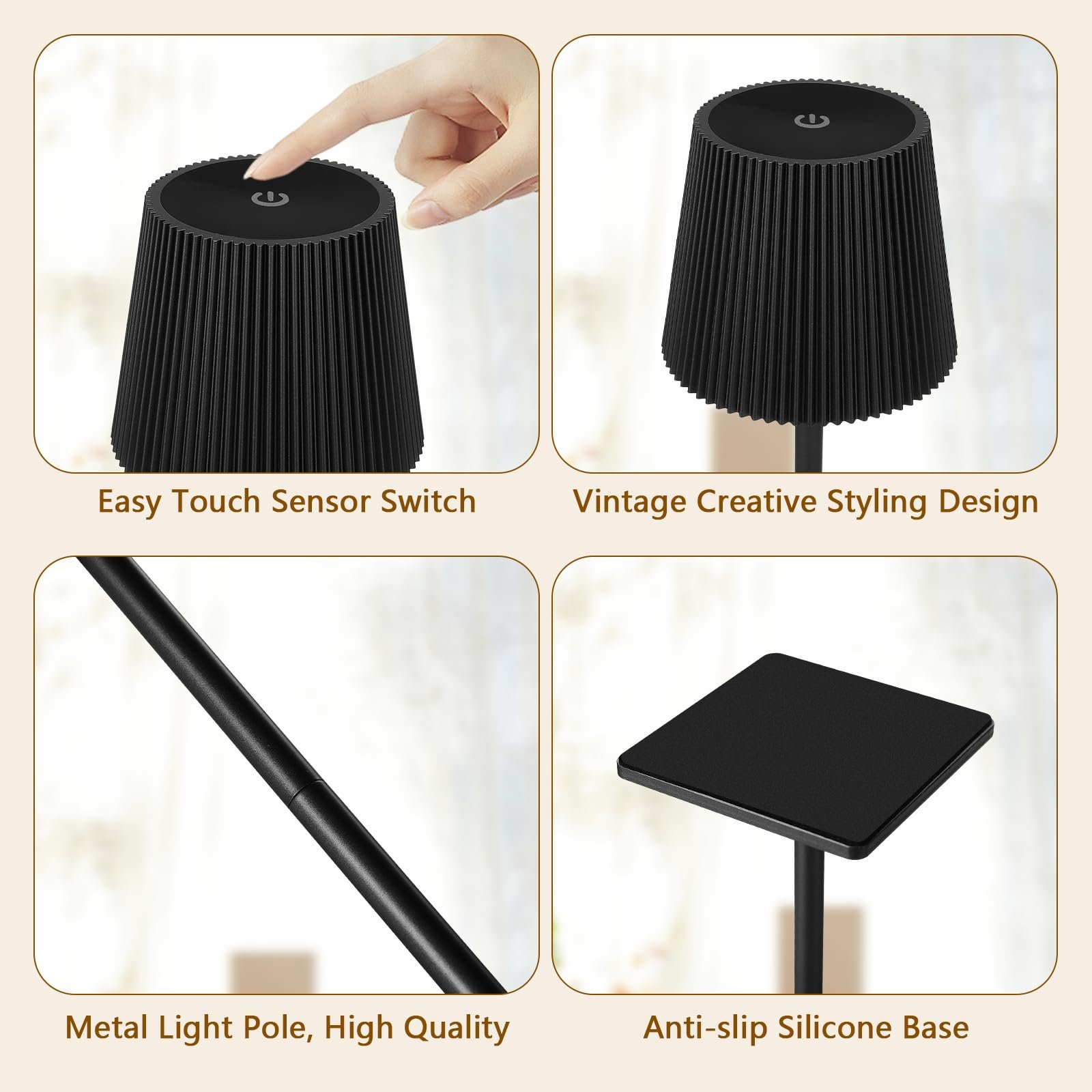 Настільна лампа Mkitnvy LED Battery Wireless Touch Control IP54 Black, фото №3