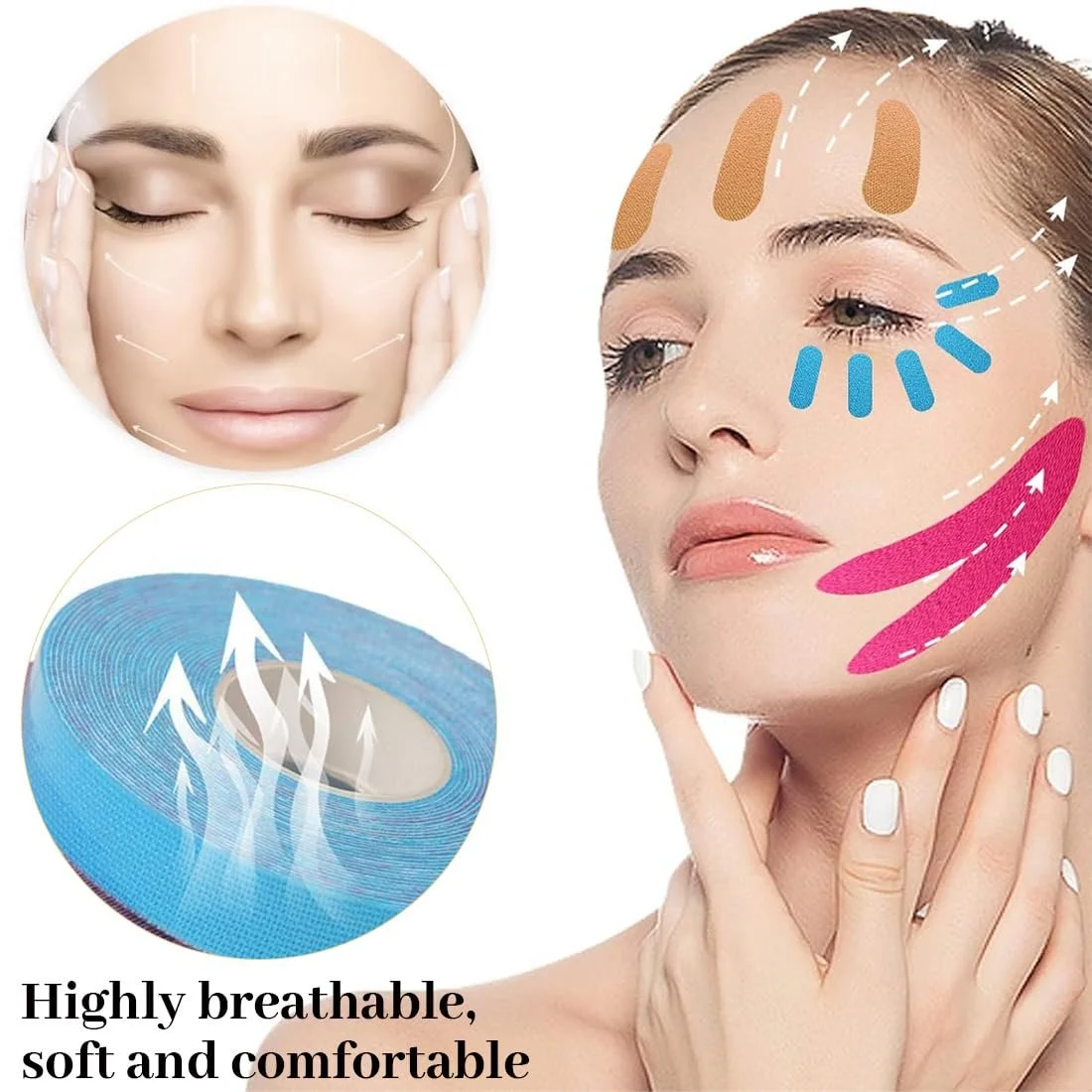 Стрічка для підтяжки обличчя XYTAHDM, 2.5 см x 5 м, проти зморшок, для пружності шкіри, 3 шт, фото №4