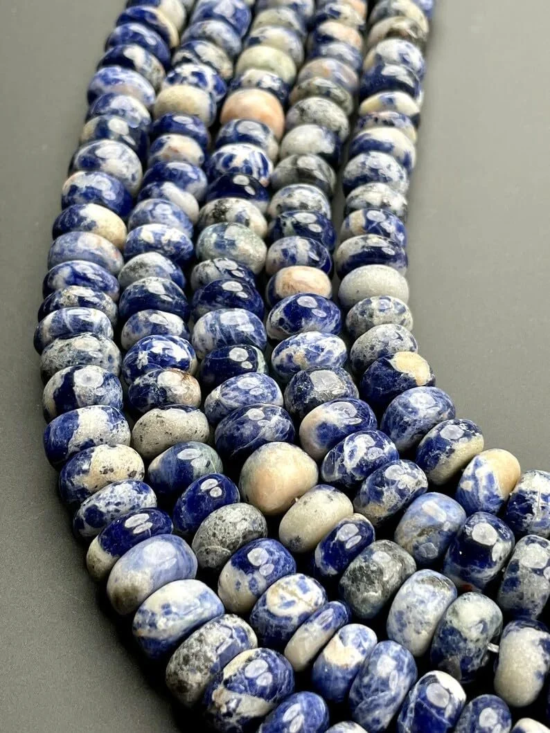 Намистини з натурального содаліту, рондель, гладкі, 10 мм, нитка довжиною 45 см, сині, фото №4