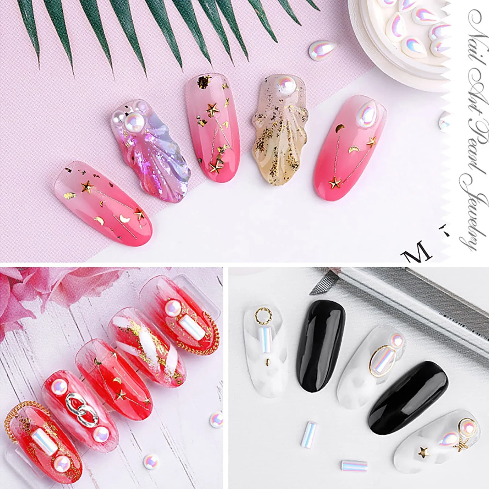 Стрази для нігтів, набір 6 розмірів, різнокольорові, фото №7