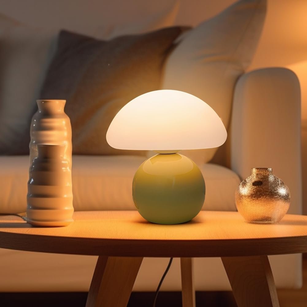 Настільна лампа Mushroom LED жовта керамічна з плафоном PE регульована яскравість, фото №7