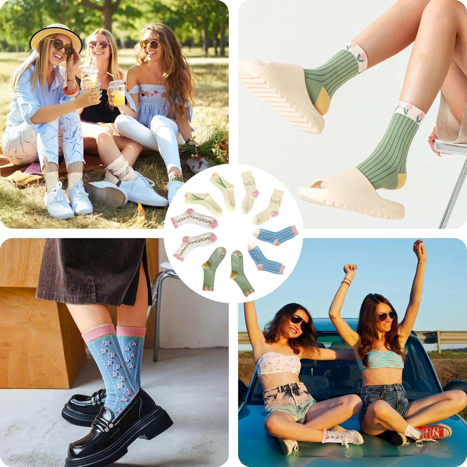 Носки KEYRI, 5 пар, женские, хлопковые, с цветочным узором, винтажные, носки-следки, теплые, повседневные, милые, с рюшами, вышитые, фото №7