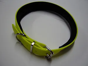 Ошейник MJH Biothane 25 мм с неопреновой подкладкой регулируемый (40 - 46 см) Neon Yellow - Фото 1