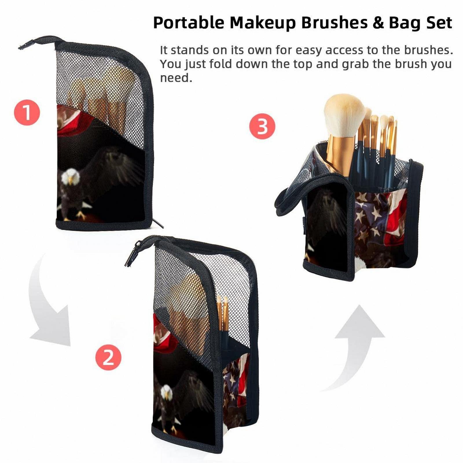 Сумка Органайзер для кистей для макияжа с 12 кистями для макияжа USA Flag Eagle Portable Colored-4016, фото №2