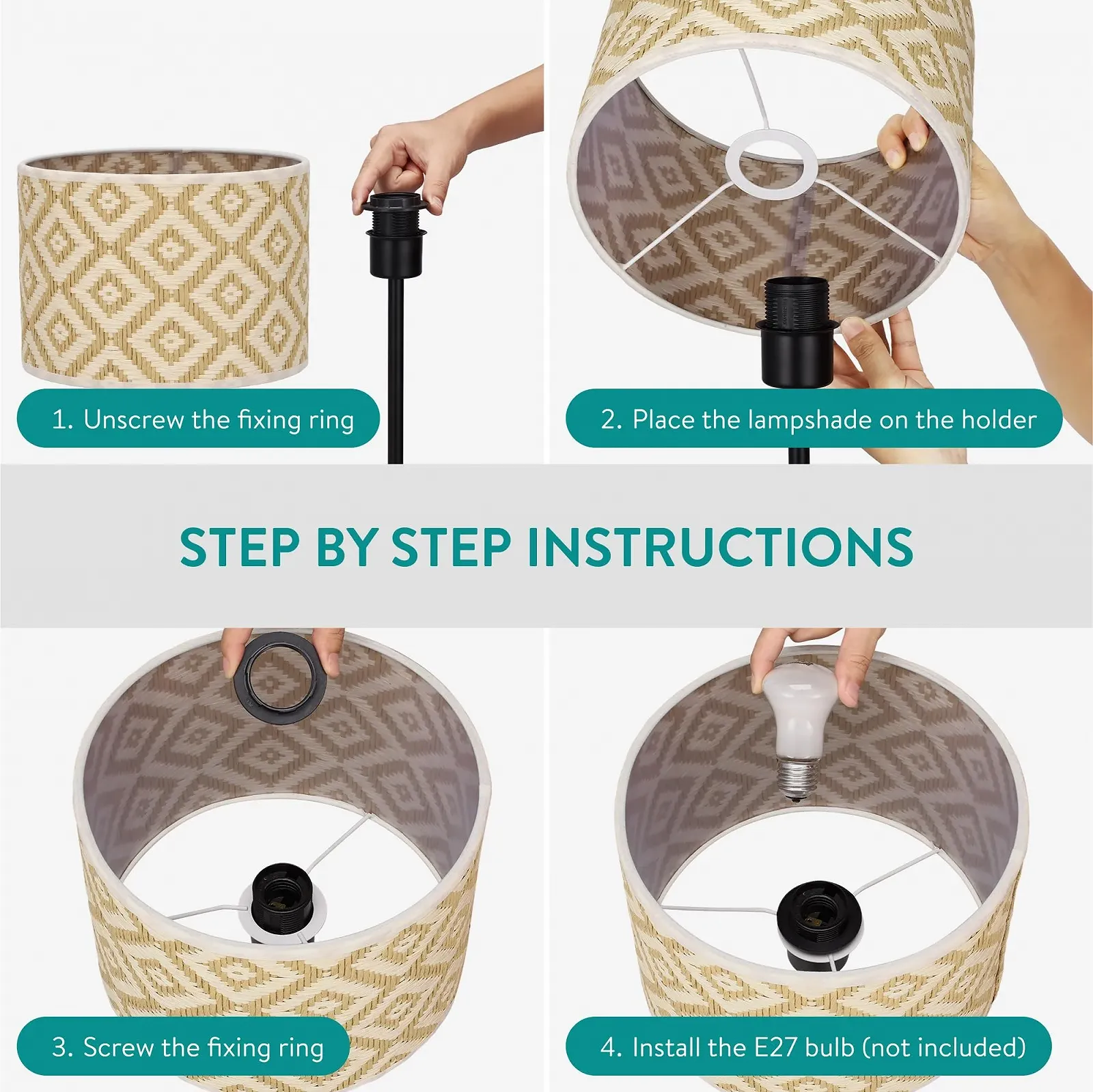 Настільна лампа Navaris 30 см E27 металева основа картатий візерунок, фото №7