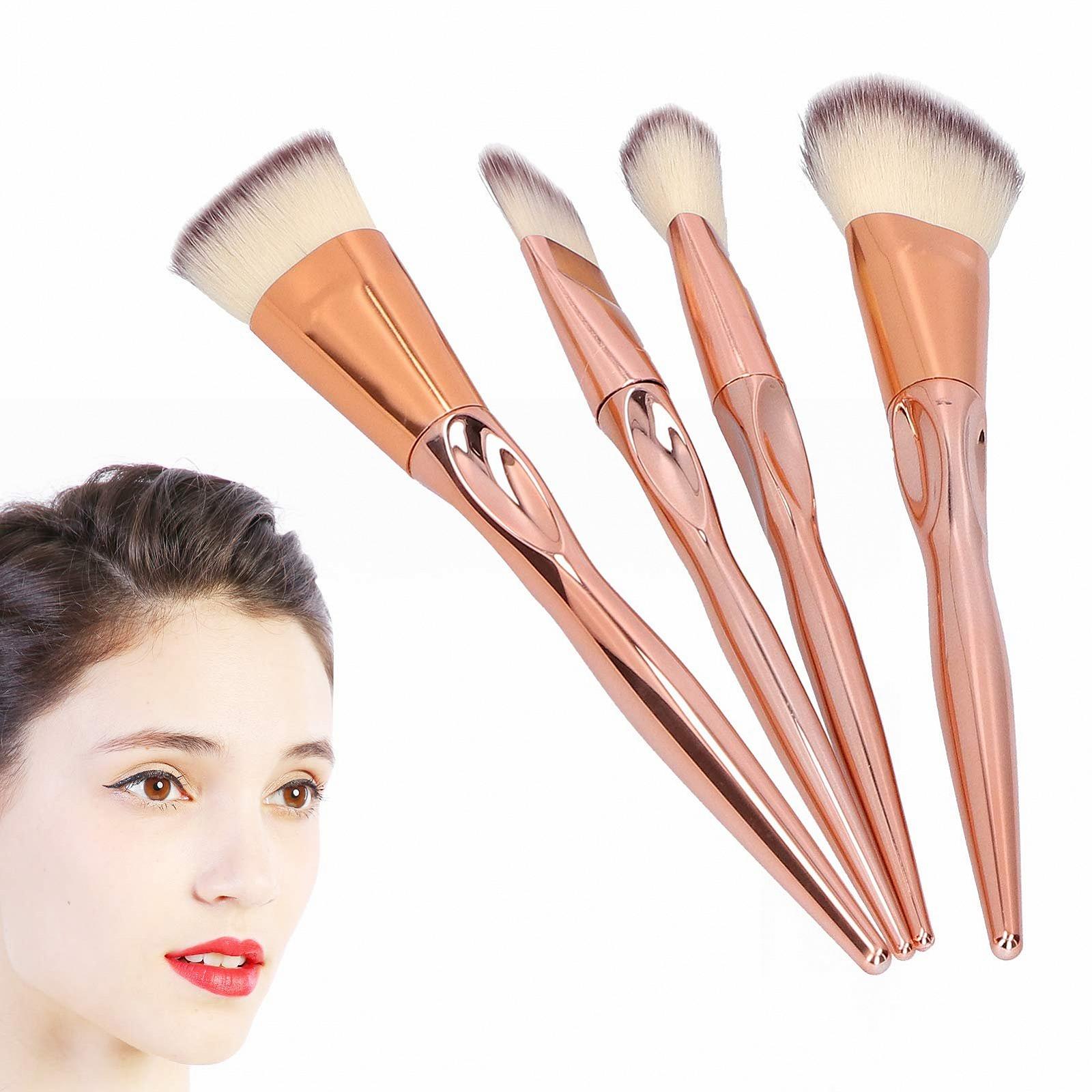 Набор кистей для макияжа лица Verdant Touch, 4 шт., коричнево-белый ворс, фото №5