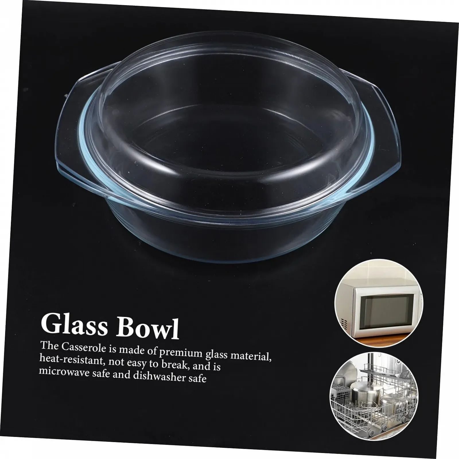 Форма для запікання BESTYASH скляна кругла з кришкою та ручками для мікрохвильової печі, фото №8