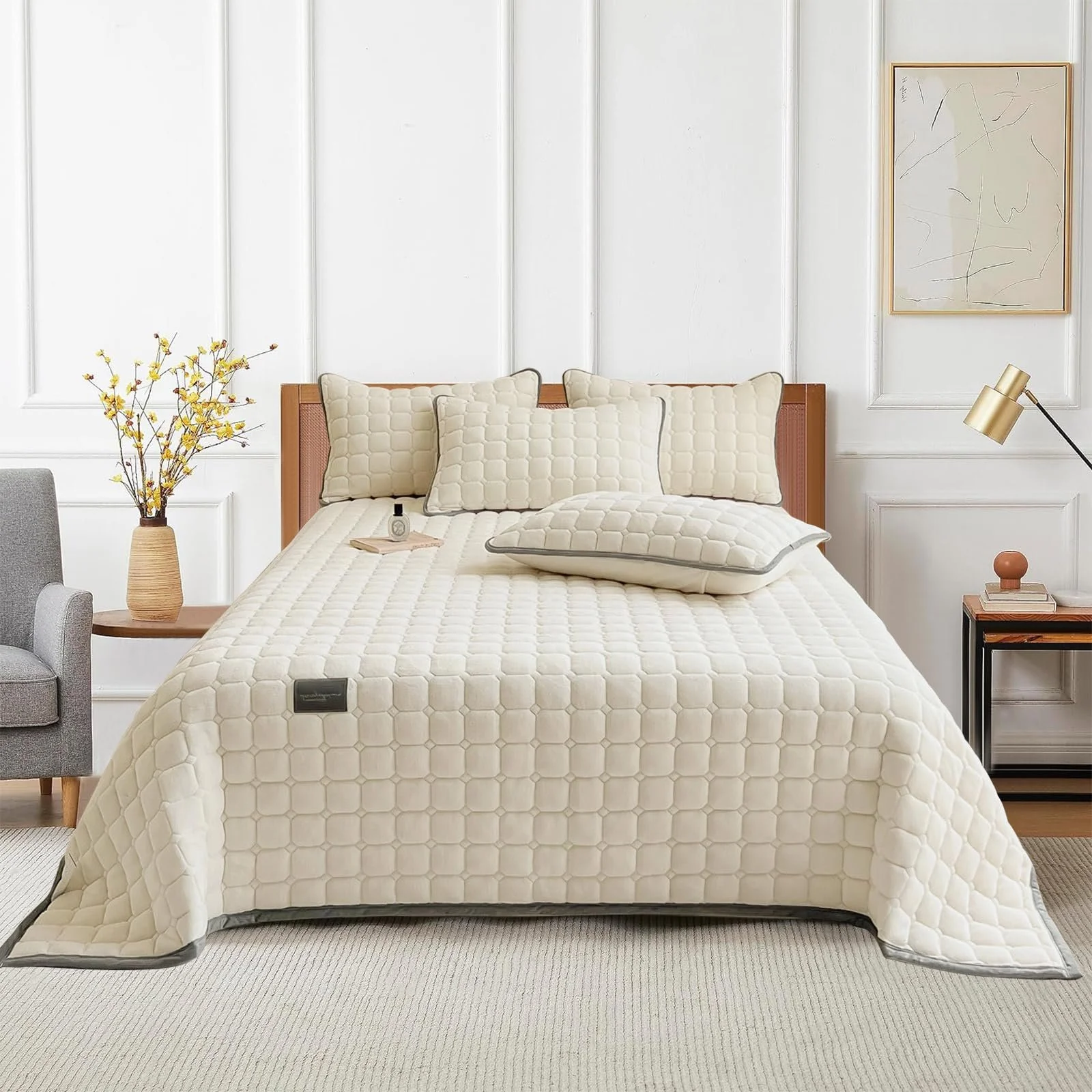 Одеяло SHANNA Extra Large: Молочный Бархат Мягкое Двустороннее Идеально подходит как Покрывало 230 x 250 см с 2 Наволочками 50 x 70 см Бежевый, фото №9