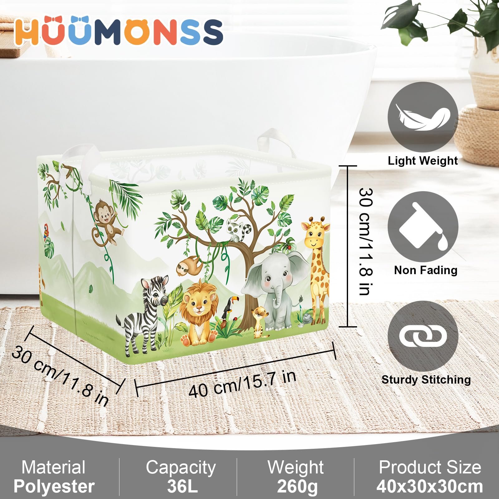 Корзина для игрушек HUUMONSS Лесные животные, детская, складная, для мальчиков и девочек, большая, 36 л, фото №6