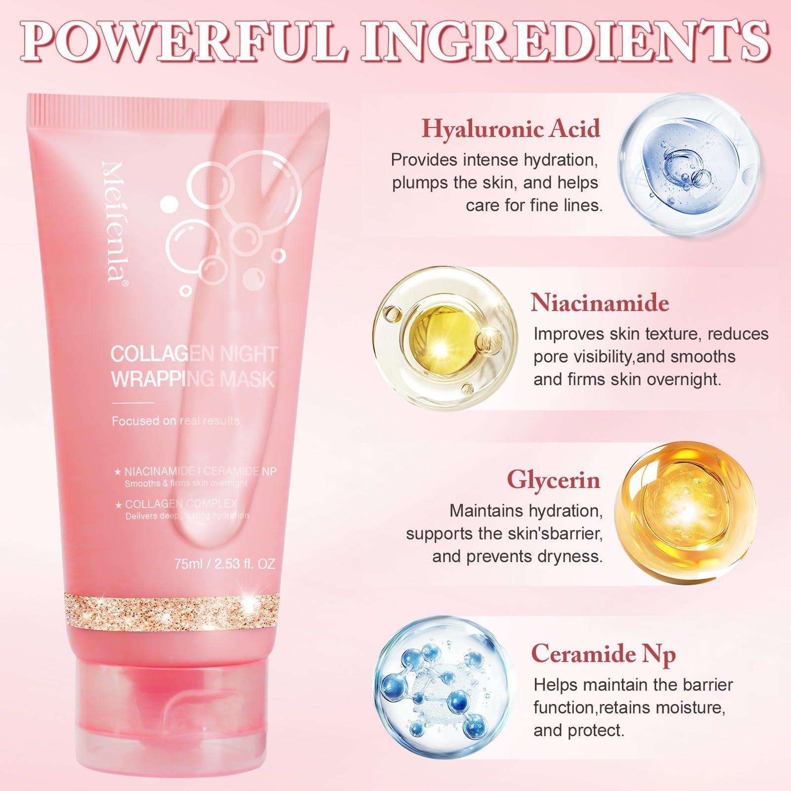 Нічна маска для обличчя з колагеном, відновлює пружність (2 шт), фото №4