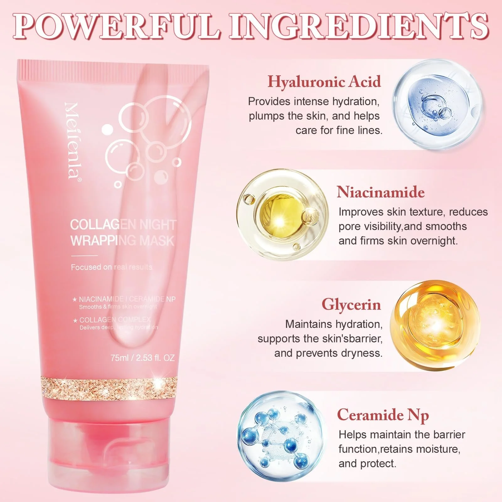 Ночная маска для лица с коллагеном, 75 мл, улучшает состояние кожи, восстанавливает упругость, корейский уход за кожей (2 шт.), фото №4