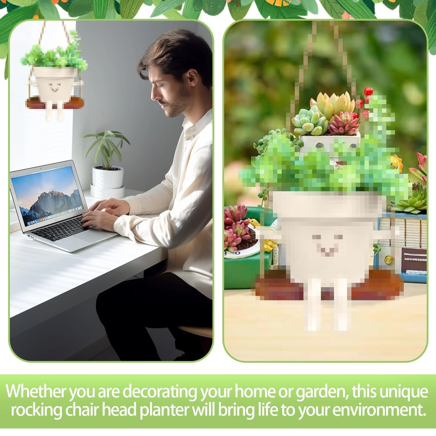 Подвесное кашпо Качели Улыбающееся лицо Из смолы, фото №4