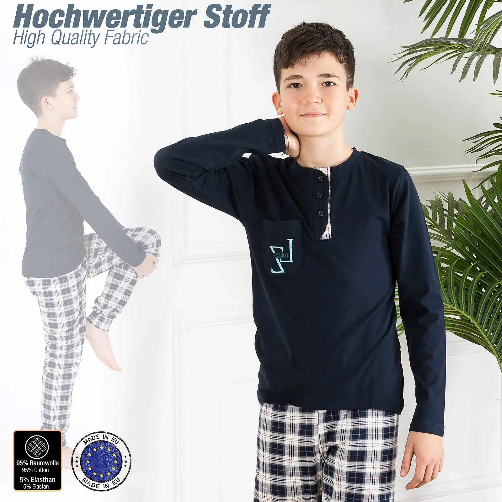 Комплект бавовняної піжами з довгими рукавами для хлопчиків LOREZA, фото №6