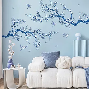 Наклейка на стіну SHUCHING Гілка дерева з блакитними квітами Самоклеюча synthetic.ua - Фото 1
