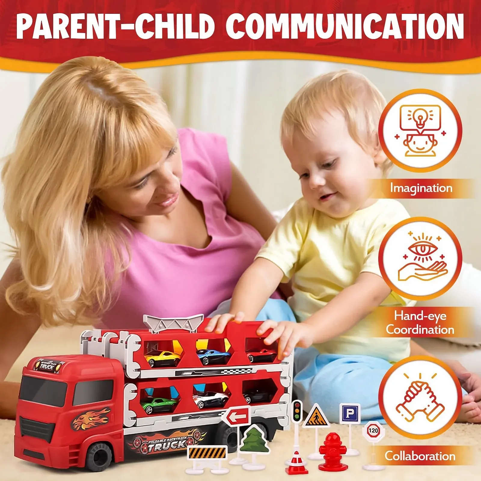 Игрушка грузовик Aoskie Транспорт для мальчиков с гоночными машинками, фото №6 Игрушка грузовик Aoskie Транспорт для мальчиков с гоночными машинками, фото №6