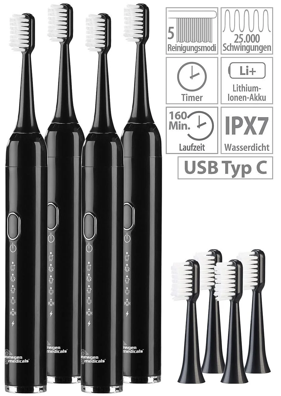 Набор звуковых зубных щеток newgen medicals 4 шт. дорожные 25000Hz 5 режимов с сумкой, фото №2