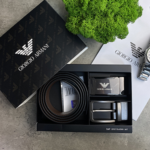 Купить Ремень мужской кожаный брендовый с двумя пряжками в подарочной упаковке Armani - Фото 1 Ремень мужской кожаный брендовый с двумя пряжками в подарочной упаковке Armani - Фото 1