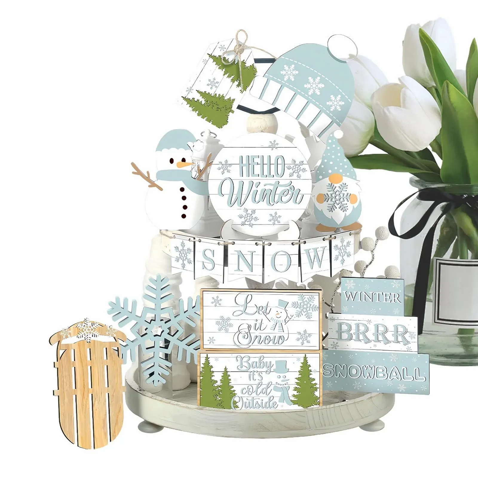 Декоративна таця Fyrdyn Winter, набір для різдвяної прикраси з сніжинками, фото №9