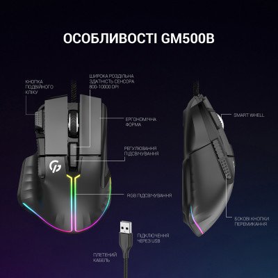 Мышка GamePro GM500B RGB USB Black (GM500B), фото №9 Мышка GamePro GM500B RGB USB Black (GM500B), фото №9