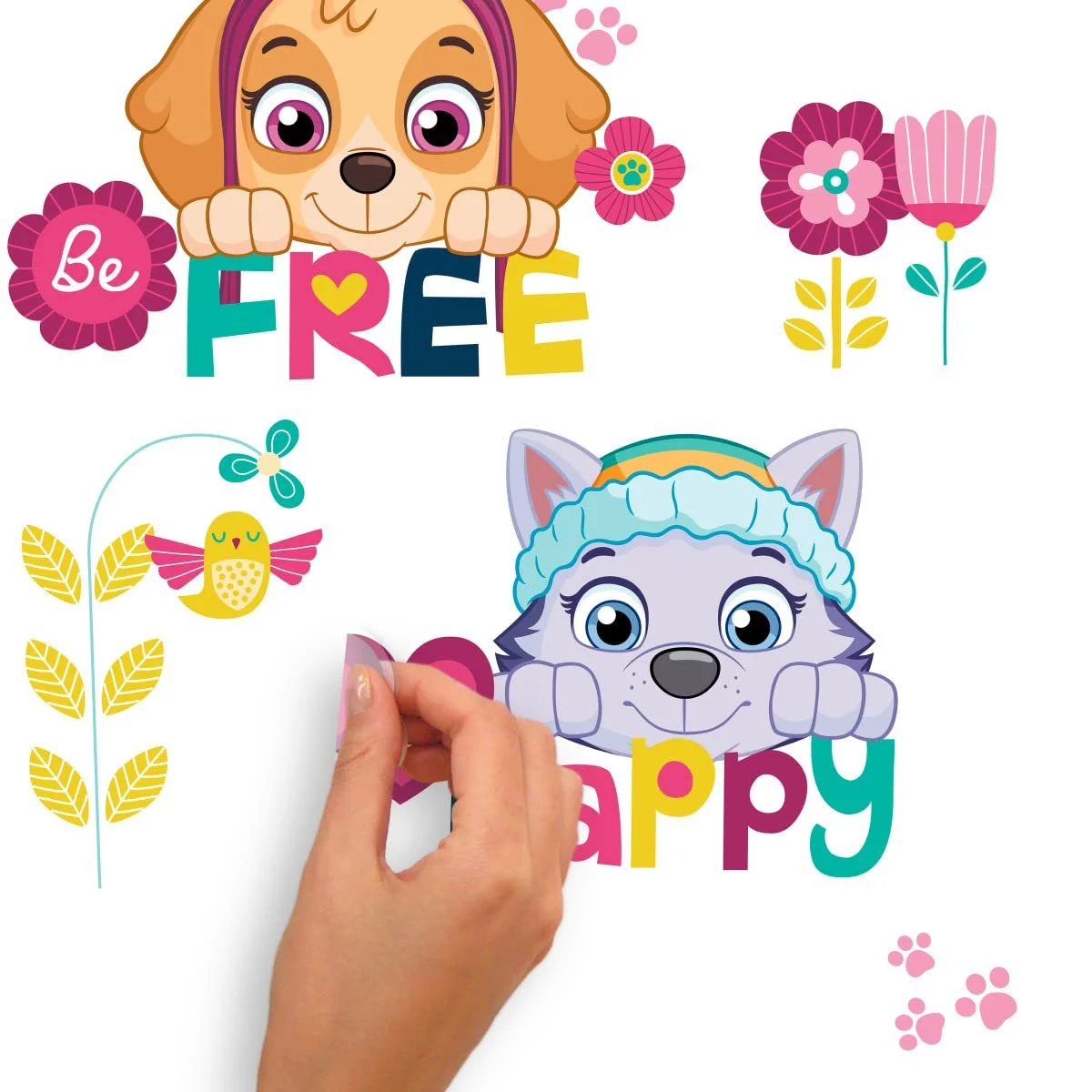 Наклейки на стену Paw Patrol Skye And Everest Be Happy Quote Peel And Stick, фото №5