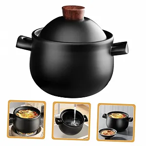 Кастрюля-жаровня Toyvian Ceramic Casserole Large Japanese Stone Pot керамическая термостойкая черная synthetic.ua - Фото 1