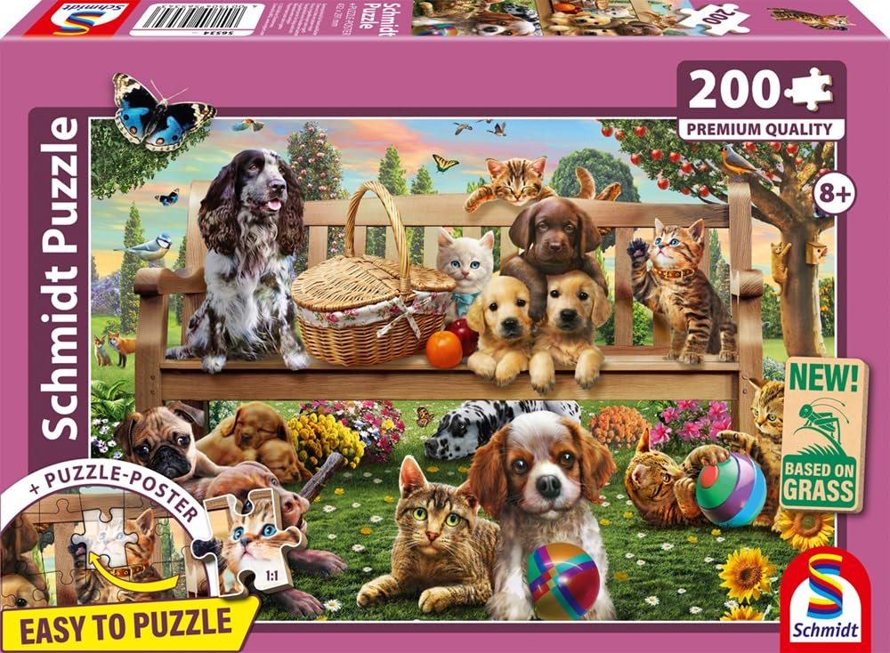 Пазл Schmidt Spiele Garden Picnic for Dogs and Cats 56534 200 элементов Травяной картон, фото №4