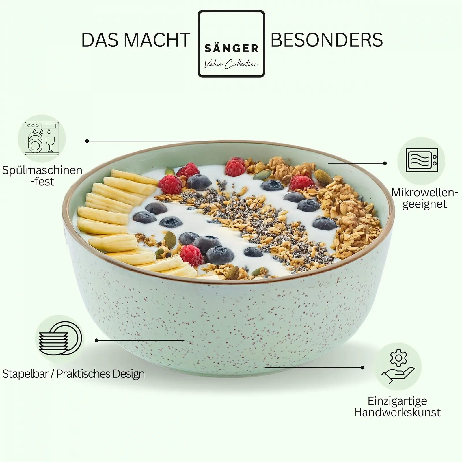 Миска Sanger Rio Mint из керамогранита, набор 6 штук, зеленый цвет (мята), 600 мл, фото №4 Миска Sanger Rio Mint из керамогранита, набор 6 штук, зеленый цвет (мята), 600 мл, фото №4