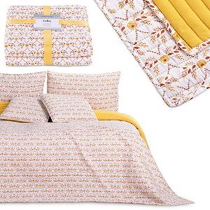 Покрывало AmeliaHome Двустороннее Легкий Уход Стеганое Фольклорный Растительный Узор Желтый Белый Оранжевый 260 x 280 см synthetic.ua - Фото 1