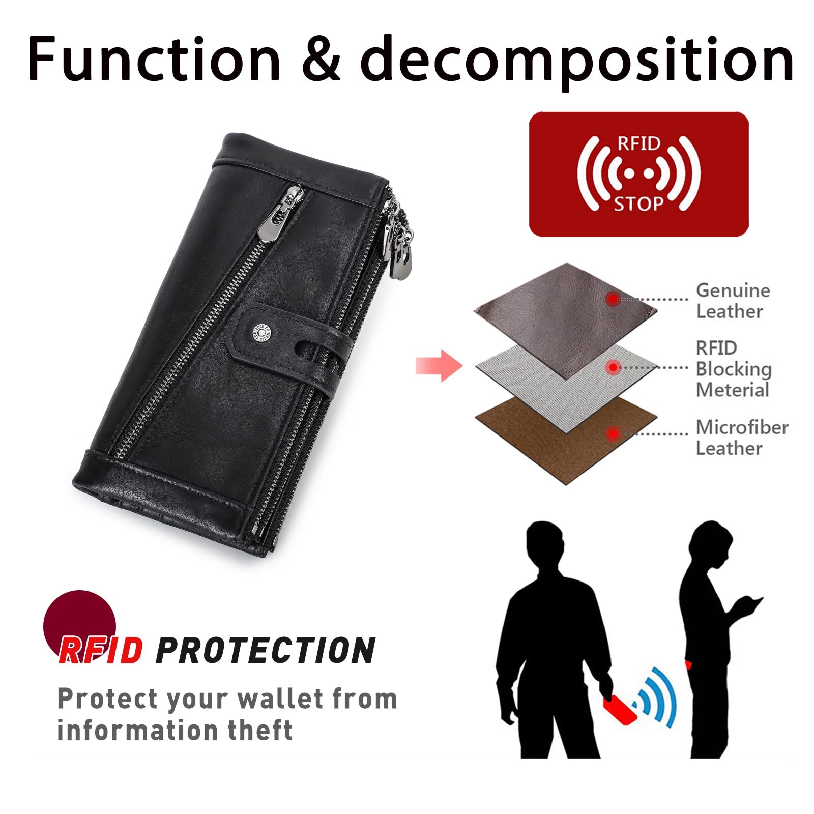 Кошелек Contacts Женский на молнии RFID Защита для карт Монетница Клатч для телефона Натуральная кожа, фото №5