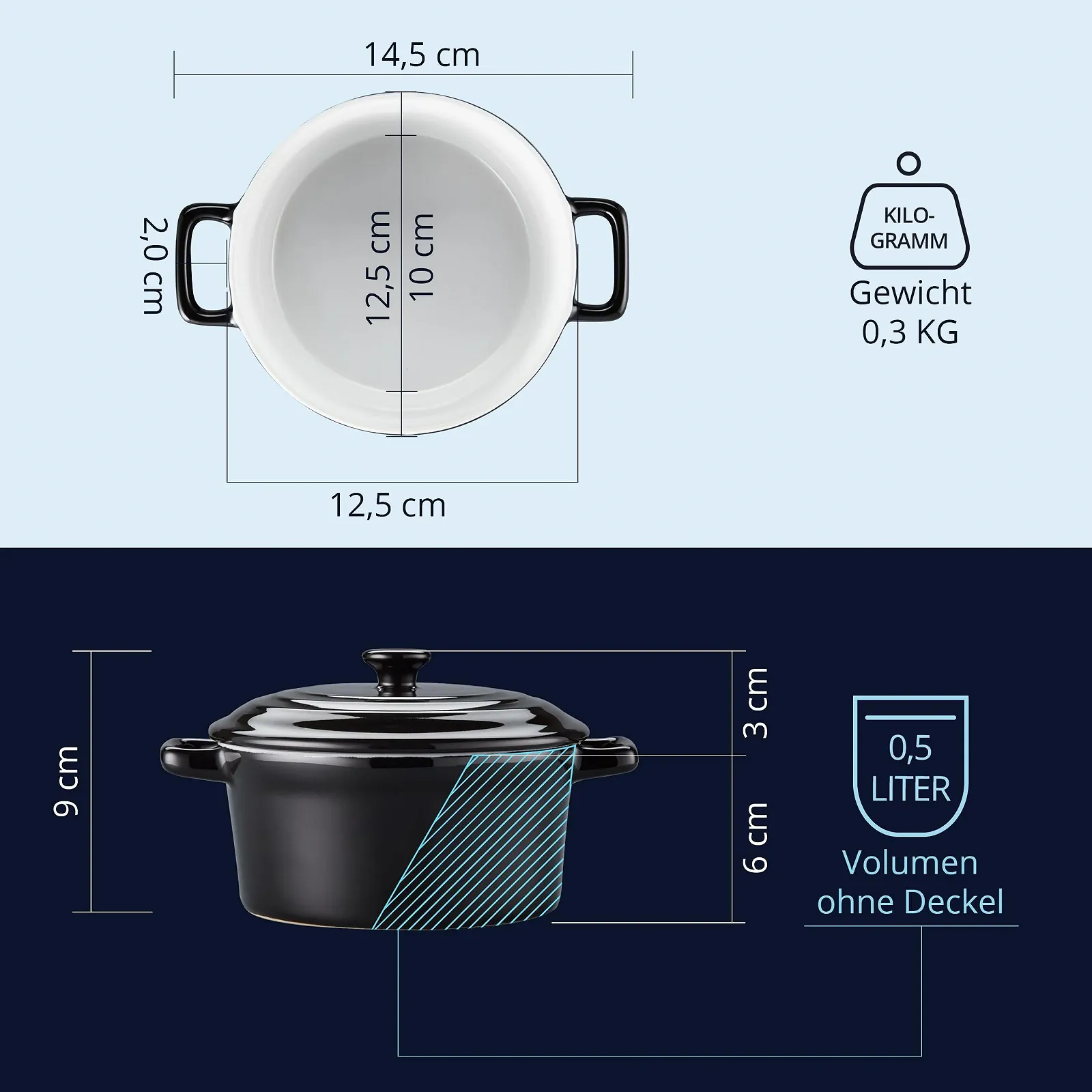 Гусятниця для запікання KHG керамічна кругла з кришкою 0.5 л чорна, фото №5