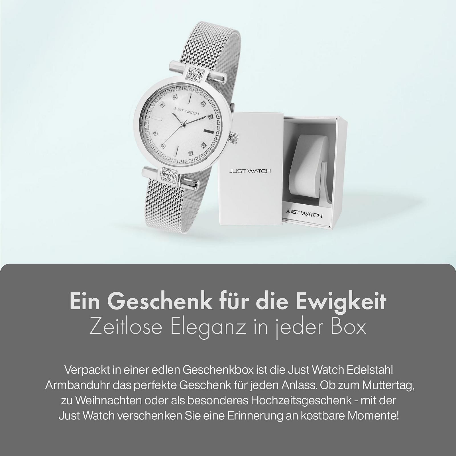 Женские часы JUST WATCH Estelle JW10173 Аналоговые Кварцевые Блестящая нержавеющая сталь Сетчатый ремешок, фото №6