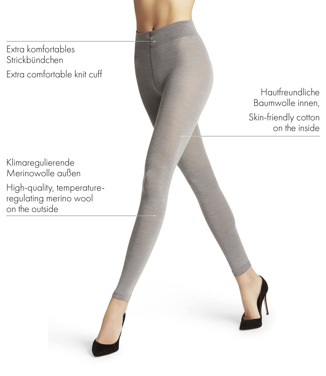 Леггинсы FALKE Soft Merino Дышащие, регулирующие климат, шерсть, хлопок, непрозрачные, усиленные, мягкие, без давления, удобный пояс, теплые, однотонные,Для бизнеса, на каждый день, 1 шт., фото №3