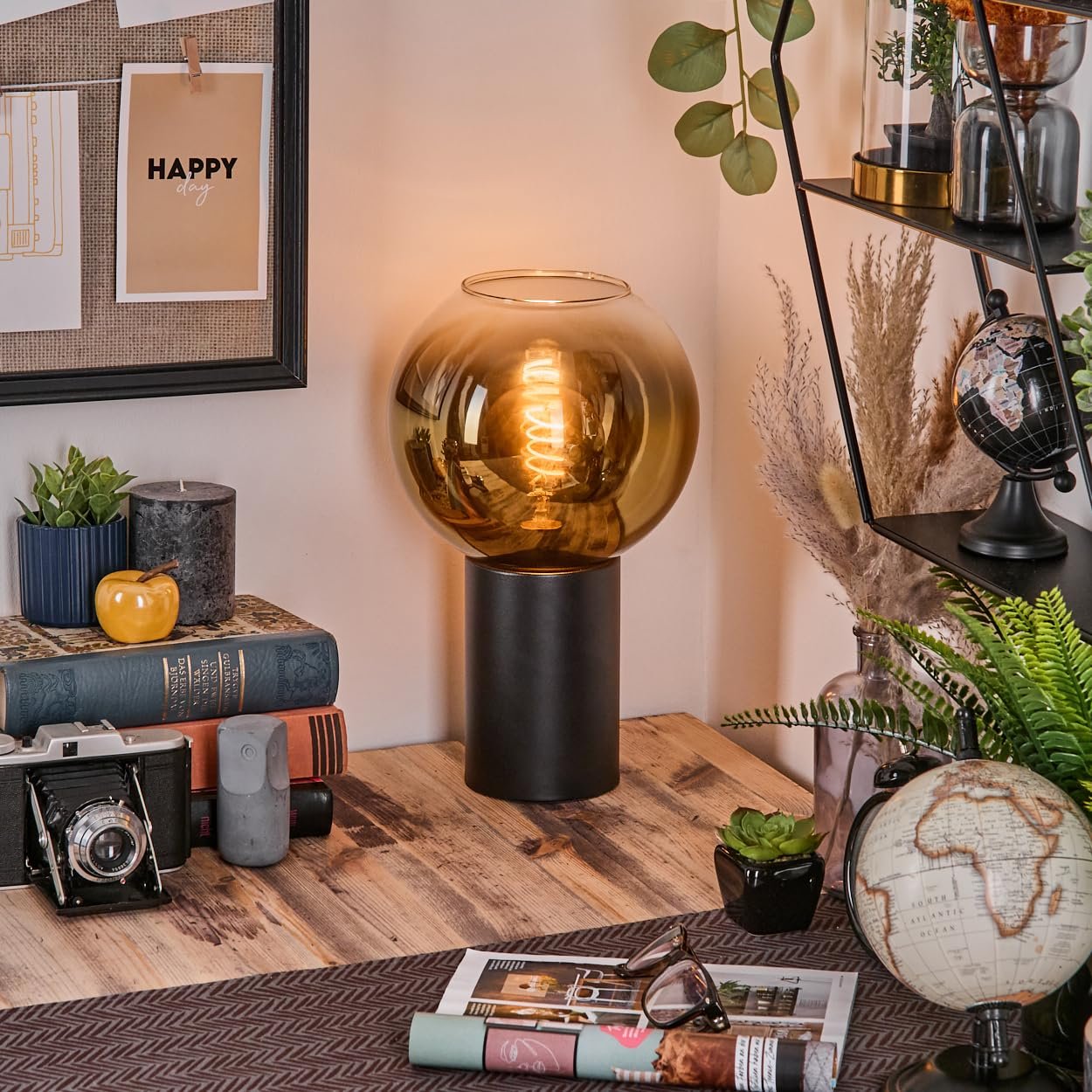 Настільна лампа HOFSTEIN Koyoto Метал/Скло E27 20 см Black/Gold/Clear, фото №7