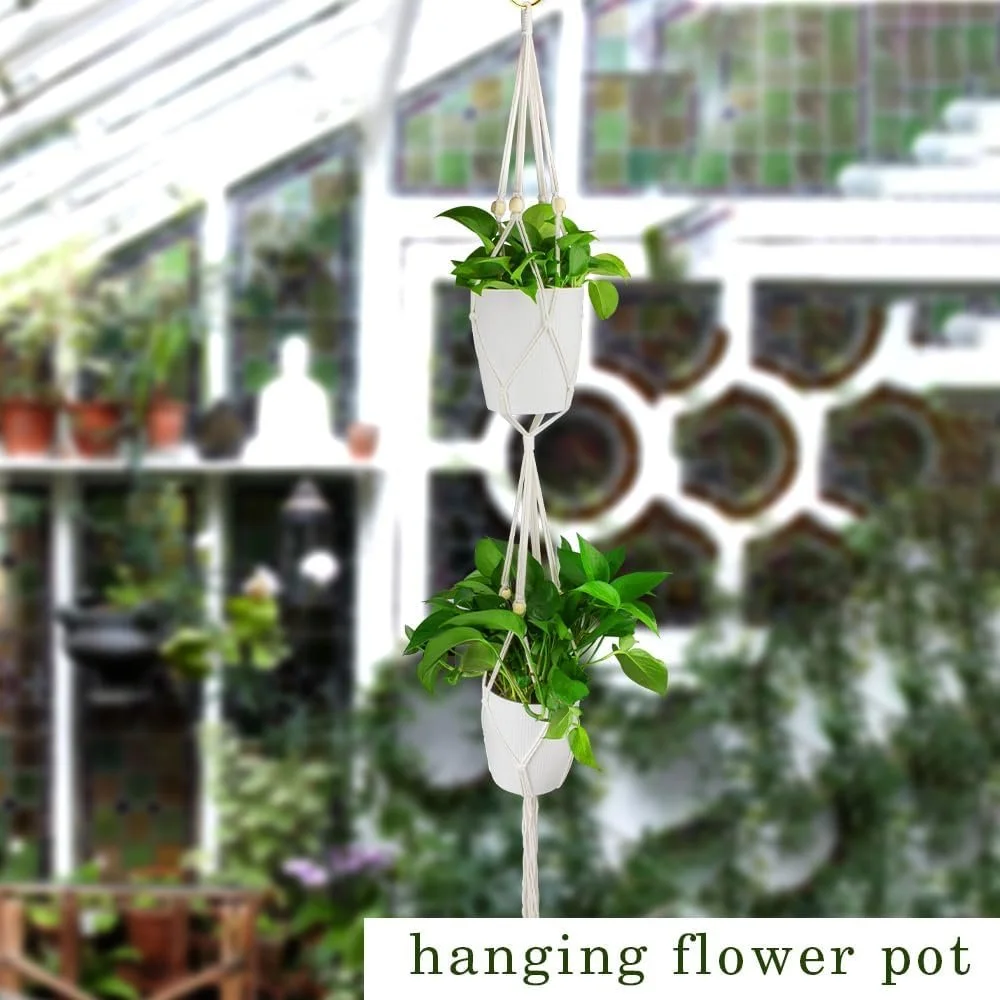 Підвісне кашпо Macramé Бавовняне Біле, фото №6 Підвісне кашпо Macramé Бавовняне Біле, фото №6