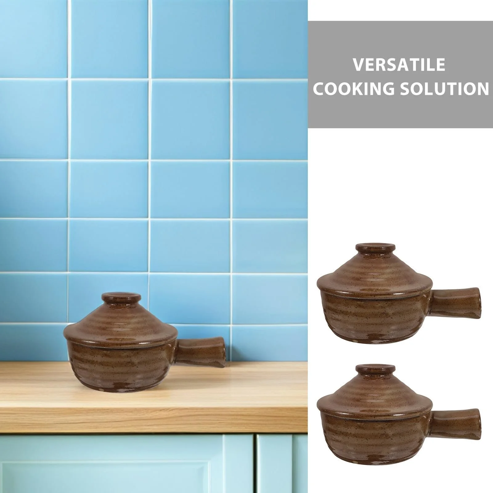 Каструля Healifty глиняна з кришкою та ручкою набір із 2 шт. 6.68 x 4.72 x 1.97 дюйма, фото №6