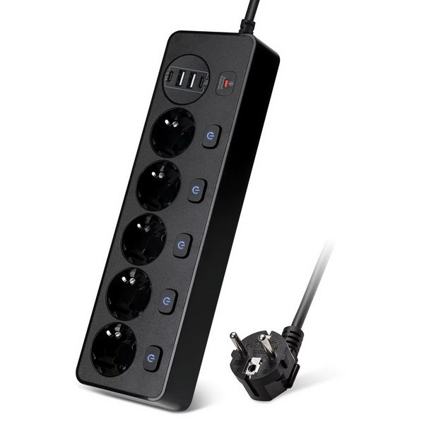 Мережевий фільтр живлення BKL 505 подовжувач 2м на 5 роз'ємів 2USB 2Type-C Port, фото №1