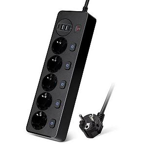 Мережевий фільтр живлення BKL 505 подовжувач 2м на 5 роз'ємів 2USB 2Type-C Port - Фото 1
