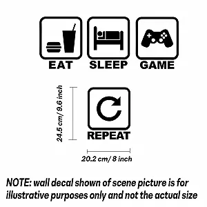 Наклейка на стіну Eat Sleep Game Repeat Контролер Вінілова Чорна synthetic.ua - Фото 1