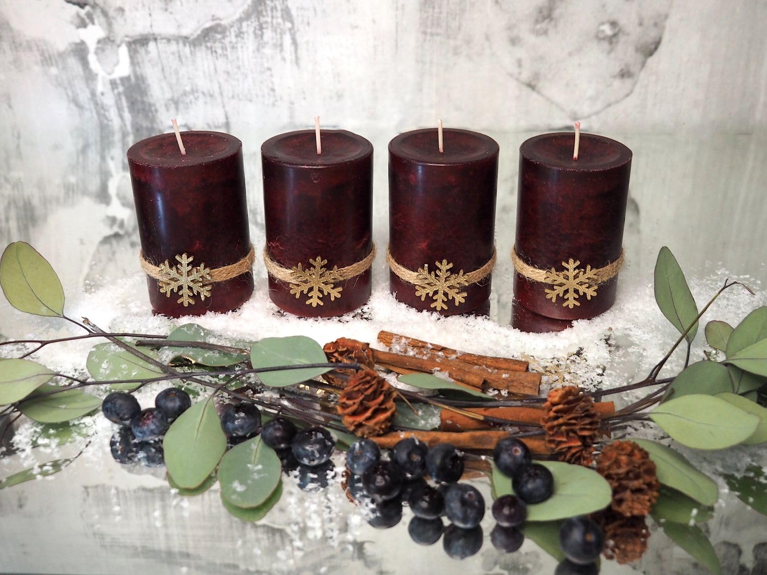 Свічки ZauberDeko Advent Pillar Snowflake Дерев'яні Червоні, фото №3