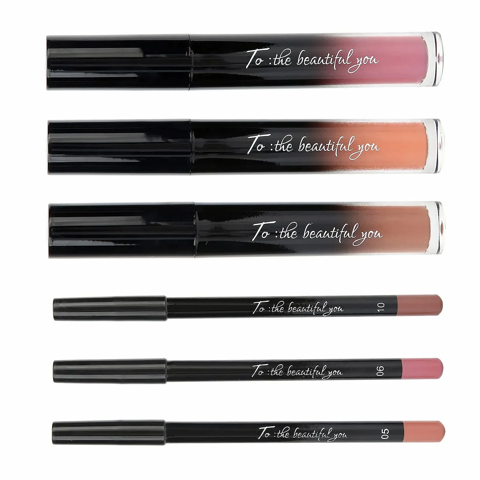 Набір блисків для губ та олівців для губ 6 шт, фото №5