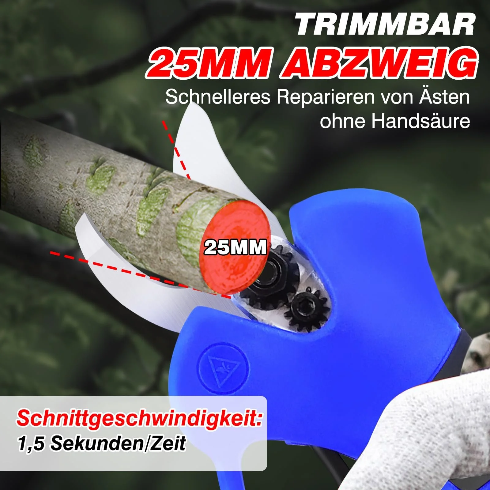 Електричні секатори 21 V, максимальний діаметр гілок 25 мм, з 1 акумулятором 1,5 Ah, фото №4 Електричні секатори 21 V, максимальний діаметр гілок 25 мм, з 1 акумулятором 1,5 Ah, фото №4