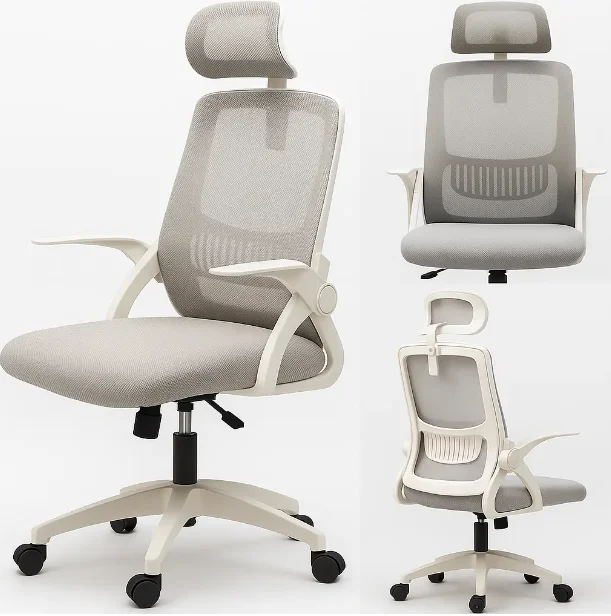 Крісло офісне ергономічне ErgoFlex Біло-сірого кольору, фото №1