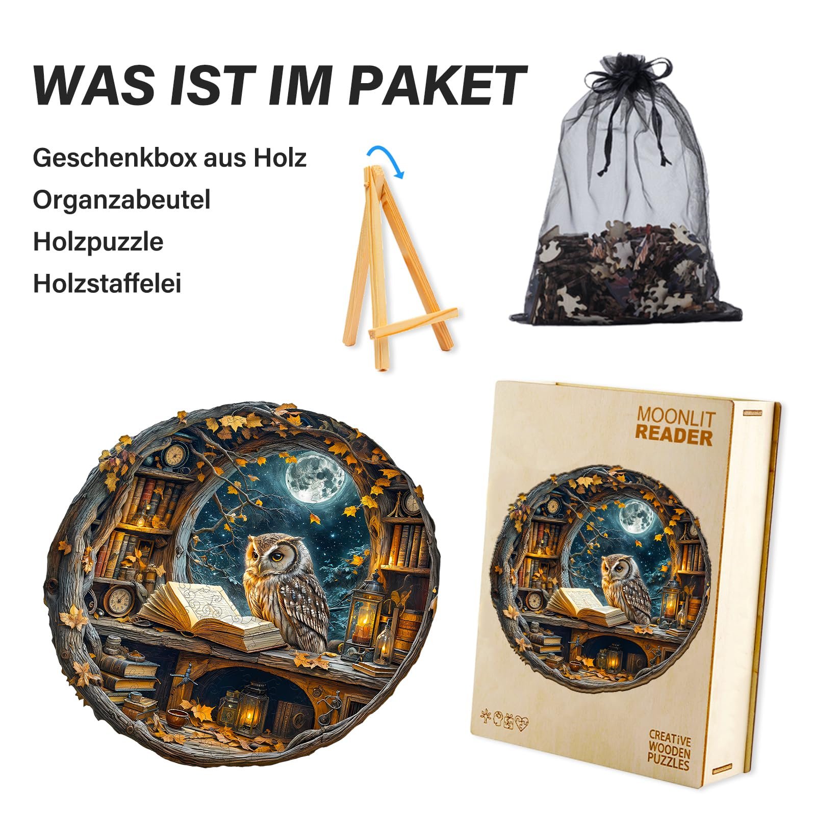 Пазл WOODBESTS Moonlight Owl 270 элементов деревянный уникальной формы 34 x 34 см, фото №4